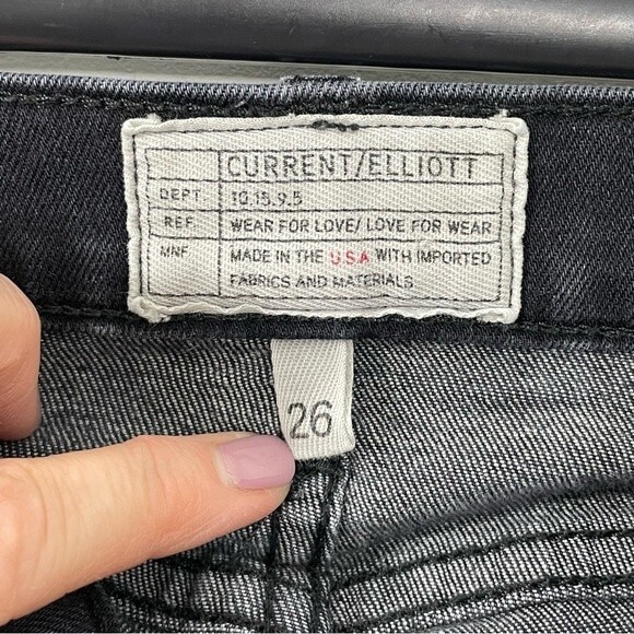 Current/Elliott Faded Black Wash Skinny Jeans Size 26 Distressed Raw Hem - Picture 4 of 5
